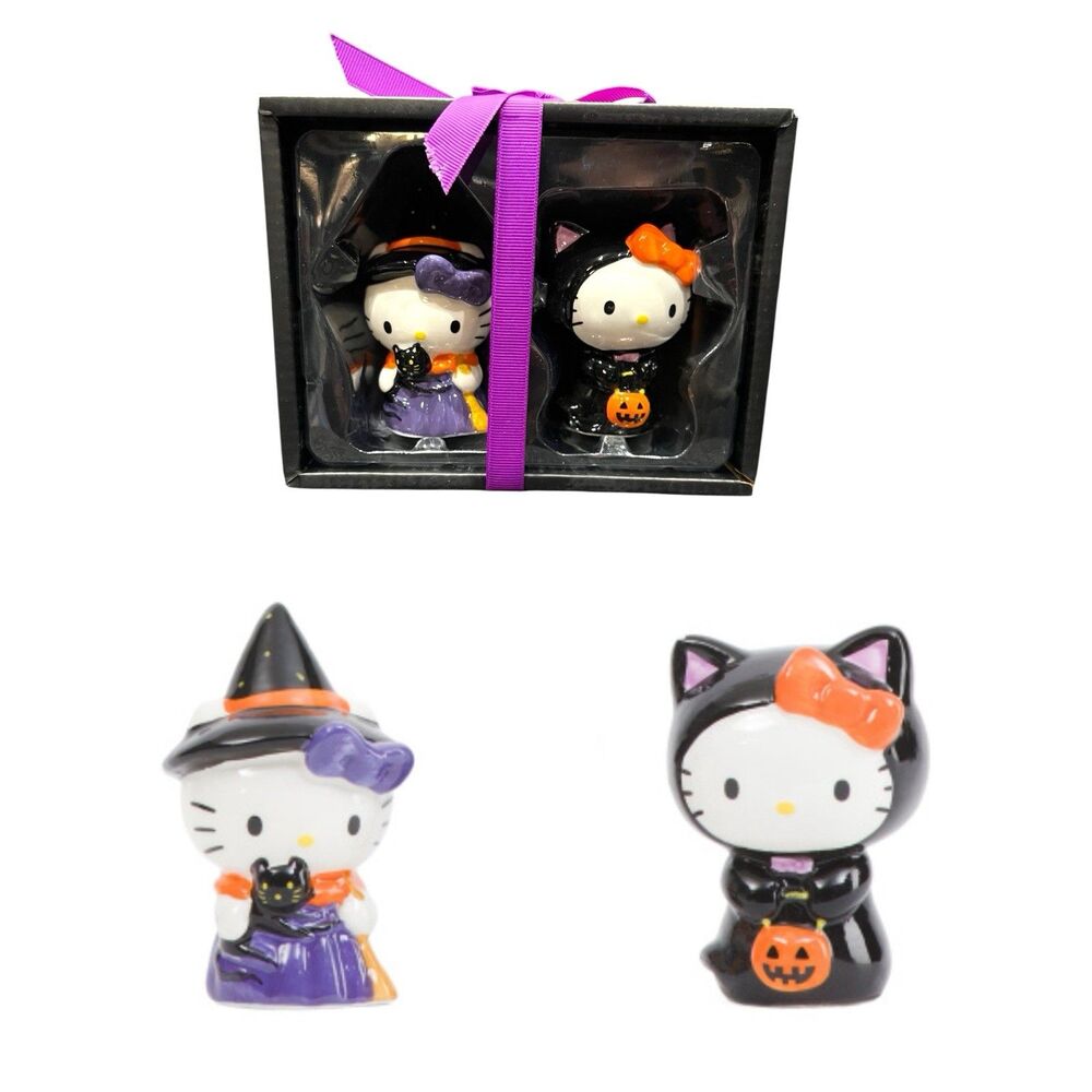 San Rio + Blue Sky Hello Kitty Halloween Salt &  Pepper Shakers  Witch & Cat NEW